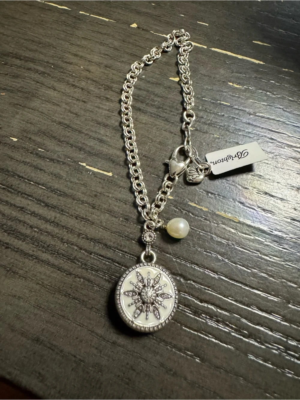 Brighton Silver and White Sunburst Pendant Bracelet with Pearl